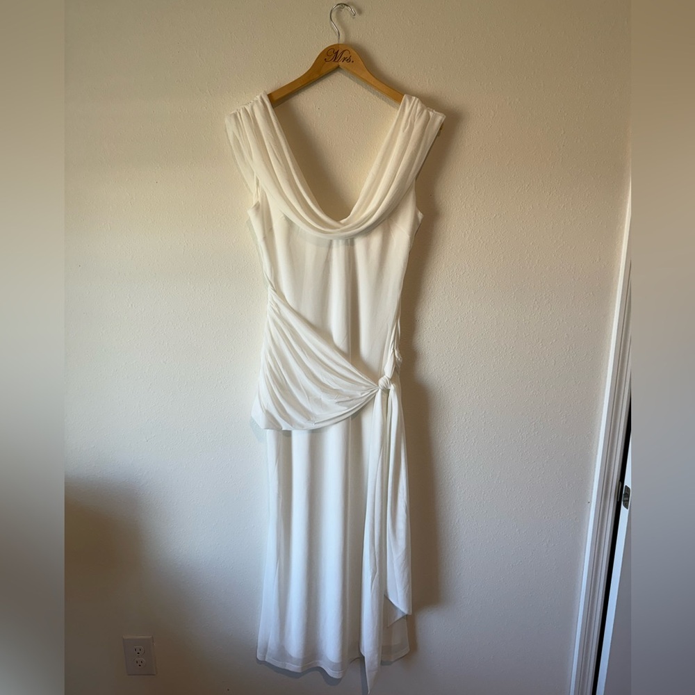 Selfie Leslie Cream Wedding Dress with Draped Cowl Neck